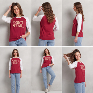 T-shirt Raglan Personnalisé Imprimé pour Femme, Manches 3/4, Col Rond, Décontracté, 100% Coton Jersey, avec Logo sur le Devant - Product Image 6