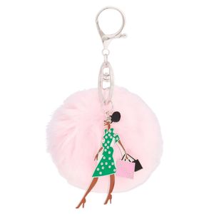 Pink Pom Pom Glam Gal Keychain Women Cute Bag Charm Fashion <b>Accessory</b> Plush <b>Key</b> <b>Ring</b> Gift Decoration for Handbag Travel Daily - Product Image 1
