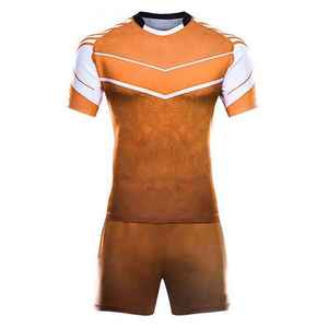 Camiseta de Rugby para Hombre, Manga Corta, Cuello Redondo, Impresión por Transferencia de Calor, Absorbe la Humedad, Ajustada, 100% Poliéster, Ropa Deportiva para Adultos - Product Image 1