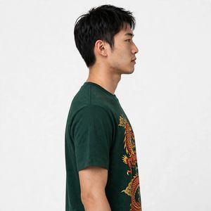 NEXTEX เสื้อยืดลายมังกรจีนสำหรับทุกเพศสีเขียวเข้มผ้าฝ้ายเนื้อนุ่มคอกลมเสื้อยืดลำลอง - Product Image 2
