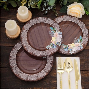 Assiettes de présentation rondes en bois en gros avec motif blanc pour la décoration de tables de mariage et de restaurants - Product Image 5