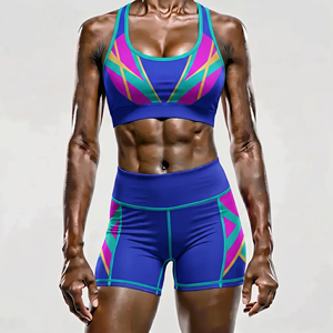 Geometric Print 2 Piece Yoga Set Racerback <b>Crop</b> <b>Top</b> High Waist Shorts Breathable Spandex Polyester - Product Image 6