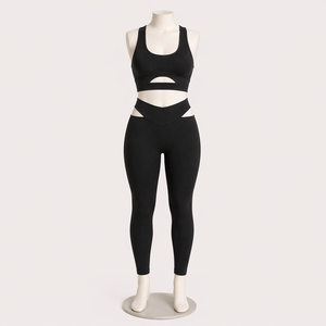 Custom Women Yoga Set Cutout High Waist Leggings Sports Bra Gym Fitness Workout Activewear OEM Wholesale - Product Image 1