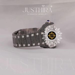 Reloj de Cuarzo Moissanite Rectangular Negro de Diseño, Analógico, VVS, Pasa el Test de Diamantes, Correa de Acero Inoxidable de Alta Calidad, Gran Venta - Product Image 4