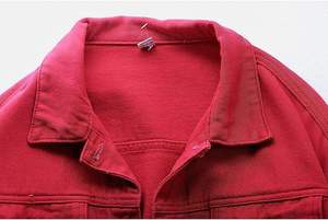 Wholesale Custom Trendy Oversized <b>Red</b> Denim Jacket Women Casual Cotton Vintage <b>Jean</b> Outwear Factory OEM ODM - Product Image 3