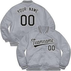 Veste universitaire grise personnalisée pour homme avec bordure bleue, nom et numéro personnalisés, fermeture éclair sur le devant, col rabattu, style preppy, vêtement d'automne - Product Image 6