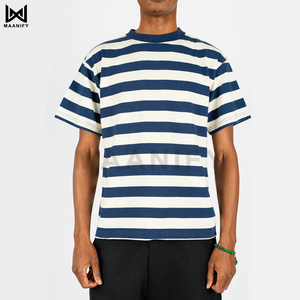 Camiseta Oversize Rayas Azul Marino y Blanco para Hombre, Estilo Boxy, Streetwear, Algodón con Lavado Enzimático, Estampado Digital, Cómoda, 300g, Más Vendida - Product Image 1