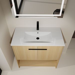 Mobile Bagno Freestanding da 36 Pollici con 2 Ante a Chiusura Ammortizzata, Lavabo in Ceramica e Mobile in Compensato - Mobili Bagno - Product Image 5