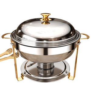 Calentador de Comida Tipo Buffet con Borde Dorado Decorativo, Recipiente de Acero Inoxidable con Tapa para Servir en Hoteles, Restaurantes, Banquetes y Eventos - Product Image 5