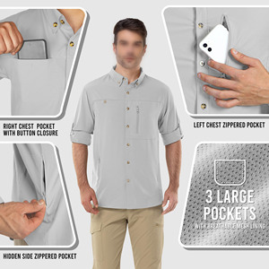 เสื้อเดินป่าปี 2026 สำหรับผู้ชาย ระบายอากาศได้ดี กันน้ำ เสื้อเดินป่าสำหรับผู้ชาย มีกระเป๋าหลายช่อง แห้งเร็ว - Product Image 3