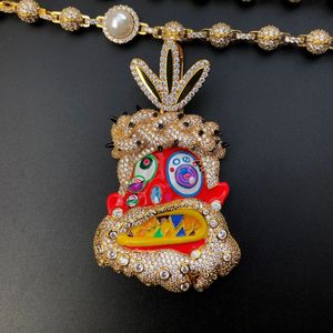 CSJY Joyería Hip Hop, Colgante con Diseño de Cara Feliz, Chapado en Oro, con Diamantes y Efecto de Goteo de Aceite - Product Image 5