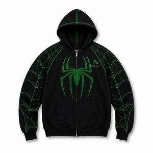 Sudadera con capucha y cremallera con estampado de telaraña personalizado para hombre, chaqueta gráfica estilo streetwear, sudadera estilo cómic - Product Image 3