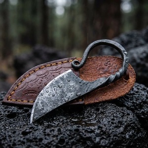 Couteau de chasse personnalisé en acier au carbone forgé à la main, manche en acier inoxydable, couteau de poche EDC pour la chasse et le camping, étui en cuir, lame droite - Product Image 4