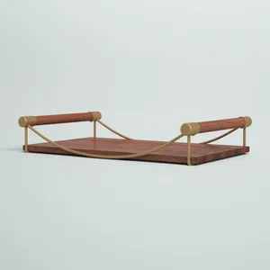 Plateau de service en fer forgé artisanal de luxe, plateau de table décoratif contemporain pour la maison, plateau décoratif en bois rectangulaire minimaliste - Product Image 3