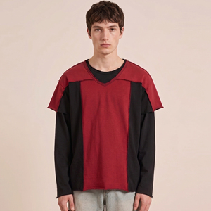 Men's Oversized Long Sleeve Knitted T-Shirt V-Neck Street Style Double <b>Layer</b> <b>Top</b> Heavyweight Double <b>Layer</b> Long Sleeve Shirts - Product Image 6