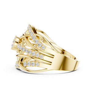 Bague ovale en or jaune avec centre croisé, bague à plusieurs rangs de diamants, bague de fiançailles de luxe pour femmes - Product Image 2
