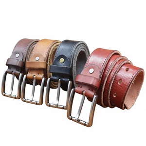 Ceinture large décontractée en cuir véritable noir vintage faite à la main avec boucle à ardillon – Vente en gros de ceintures en cuir véritable - Product Image 1