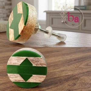 Bouton de meuble rond en bois et résine, design industriel perlé, pour tiroirs et poignées de cuisine - Product Image 3