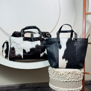 Conjunto de bolso de piel de vaca auténtica de 2 piezas hecho a mano con pelo y bolso de mano versátil para viaje, regalo de fin de semana para mujer - Product Image 5