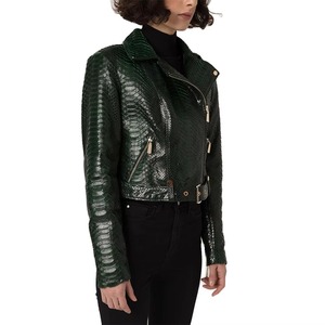 Blouson court de motard en cuir de vachette véritable gaufré de qualité supérieure, imperméable, tendance, pour femme, hiver, Bamboo - Product Image 6