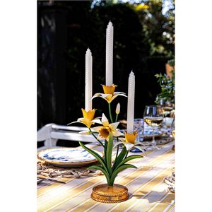 Candélabre floral en métal artisanal de luxe, porte-bougie jonquille, centre de table de mariage, vente en gros, chandelier à fleurs - Product Image 1