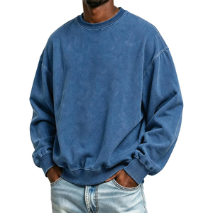 Sweat-shirt Homme Oversize Col Rond Délavé à l'Acide Bleu Vintage Manches Raglan Haut Décontracté Uni Qualité Supérieure 2026 OEM ODM - Product Image 1