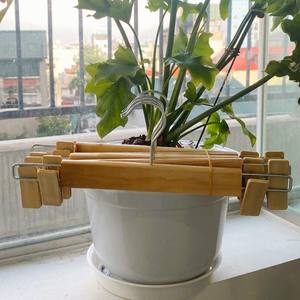 Wholesale Cheap Durable Eco-Friendly Wooden Hangers Stainless Steel <b>Clips</b> Multifunction Non-Slip Single Bathroom Clothing - Product Image 4