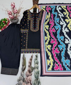 Fancy Natural Silk Embroidery Work <b>Top</b> Patiala With Dupatta Women Ethnic Wear <b>Wedding</b> Party Dress 85478 KARMA- MT- 1077 - Product Image 3