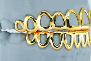 Nouveau Hip Hop Grillz 14K Plaqué Or Ensemble Plain 10 Dents Haut Bas Avec Or Rose Or Argent Grillz Open Face Grillz - Product Image 5