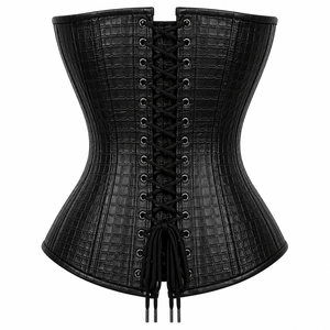 Corsé de cuero con textura de cocodrilo negro para mujer, moldeador de figura. - Product Image 3