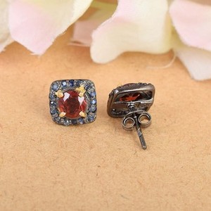 Garnet With Blue Sapphire Gemstone <b>Stud</b> <b>Earrings</b> In Handmade 925 Sterling <b>Silver</b> Raw <b>Stud</b> Fine <b>Earrings</b> Jewelry For Women's Wear - Product Image 2