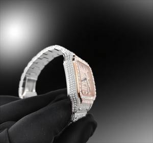 Reloj de Lujo Cuadrado Estilo Hip Hop con Incrustaciones de Diamantes Moissanite VVS, Esfera Árabe, Acero Inoxidable, para Hombre, ETA - Product Image 6