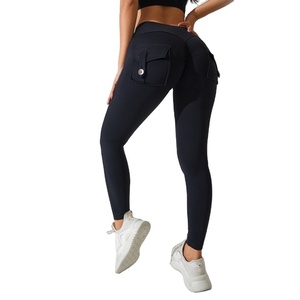 High Waist Pink <b>Leggings</b> With Pockets Full Length Stretch <b>Knitted</b> Sporty Women's <b>Leggings</b> - Product Image 6