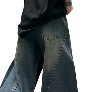 <b>Mens</b> Loose Fit <b>Wide</b> <b>Leg</b> Denim <b>Jeans</b> Baggy Casual Pants High Waist Breathable Quick Dry Moustache Effect Full Length Comfortable - Product Image 4
