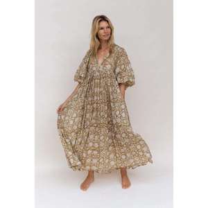 <b>Boho</b> Maxi <b>Dress</b> Women Floral hand Print Short Sleeve V Neck Loose Casual <b>Summer</b> Beach Holiday <b>Dress</b> - Product Image 1