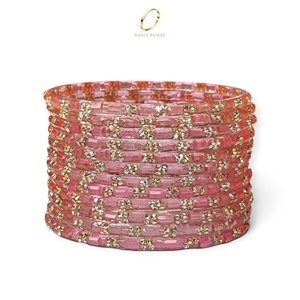 Ensemble de bracelets en verre rose Kashmiri effet goutte de pluie, design floral en cristal plaqué or étincelant pour bijoux de mariage en gros - Product Image 4