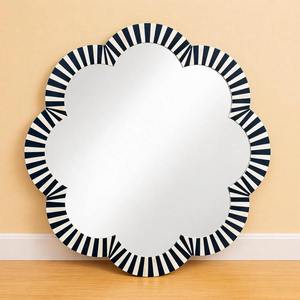 Espejo de Pared Decorativo Costero de Alta Calidad con Marco de Chevron Azul y Blanco, Espejo de Vidrio Hecho a Mano con Incrustaciones de Hueso Irregulares - Product Image 6