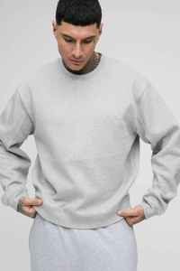 Sweat-shirt à col rond gris pour homme, coupe classique, couleur unie, tricoté, manches longues, décontracté, pour l'automne - Product Image 4