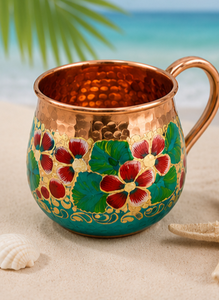 Mug en cuivre artisanal peint à la main avec motif floral, tasse de luxe pour Moscow Mule, design élégant inspiré du Meenakari, motif floral, cuivre pur - Product Image 3