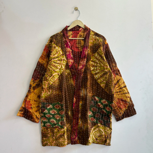 Quilted Kantha Jacket Handmade Vintage Kimono Jacket Boho Tie Dye Jacket - Product Image 1