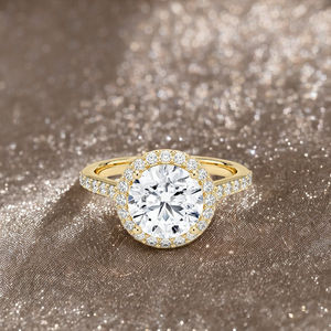 Anillo de Compromiso Clásico de Oro Sólido de 10K con Diseño de Lujo, Diamante Redondo Solitario Cultivado en Laboratorio, Anillo de Promesa con Halo, Joyería Fina para Mujer - Product Image 4