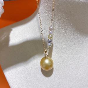 Collar en Forma de Y de Oro G18k con Perlas Translúcidas de Agua Dulce Naturales de 3-4mm8-9mm, Estilo Clásico y Elegante - Product Image 2