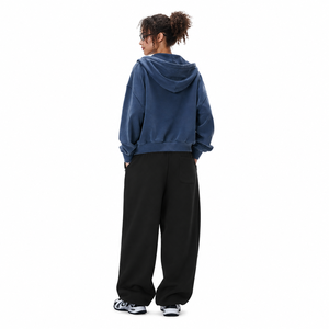 Pantalon Harem Noir en Tissu Éponge pour Femme, Longueur Entière, Taille à Cordon, Coupe Ample, Décontracté, Automne, Couleur Unie, en Coton Tricoté - Product Image 2