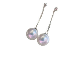 Wenchi Natural Tahitian Black Pearl Earrings 10-11mm <b>Peacock</b> Green Luxury S925 Pure Silver Featuring Light Flaws Model 15051 - Product Image 5