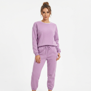 Women's Lavender Fleece Eco-Friendly 360g Sweatshirt Jogger Set Casual Loose Fit Full Sleeve Crew Neck Solid Color All Set - Product Image 2