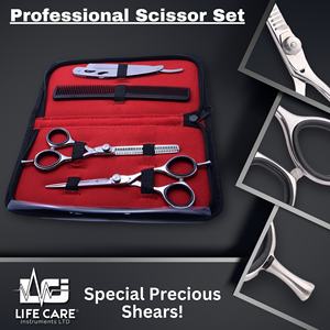 ชุดกรรไกรตัดผมมืออาชีพและกรรไกรซอยผม พร้อมใบมีดโกนคมกริบ ปรับระดับได้ ผลิตโดย Life Care - Product Image 6