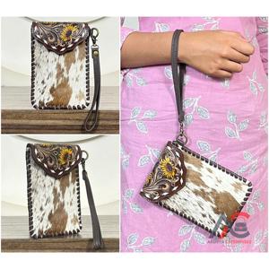 Sac à main en cuir de vachette artisanal style western, nouveauté très demandée, avec dragonne tournesol, pochette de téléphone rustique bohème à porter en bandoulière - Product Image 1
