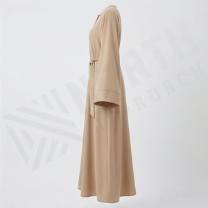 Abaya musulmane de luxe, robe élégante décontractée d'été à col en V et manches longues, vêtements de mode pour femmes de haute qualité, couleur personnalisée, polyester - Product Image 3