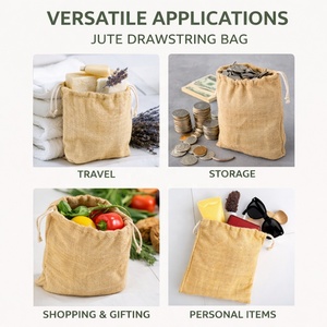 Sac en jute naturel biodégradable avec cordon de serrage, écologique, réutilisable, sac de rangement en toile de jute pour l'emballage des produits alimentaires, vente au détail et en gros - Product Image 5