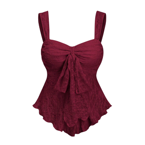 Women <b>Red</b> Lace <b>Cami</b> <b>Top</b> Bow Front Wide Straps Sleeveless Casual Summer Party Wear - Product Image 1
